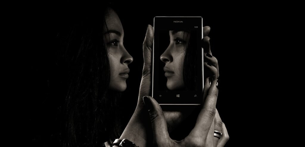 smartphone, face, woman