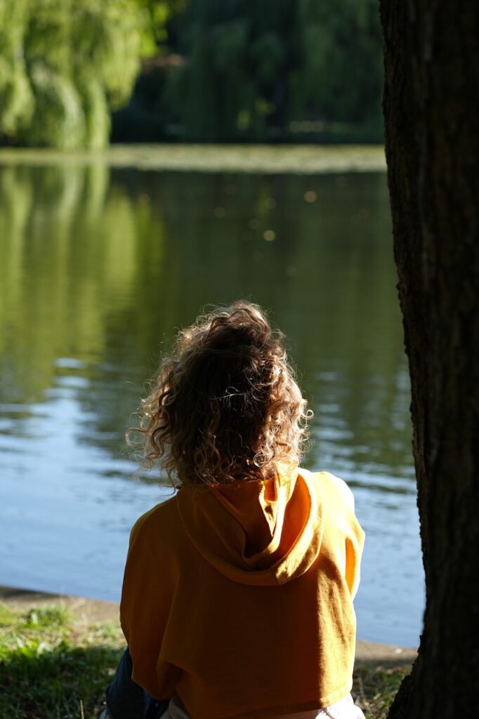 woman, lake, relax