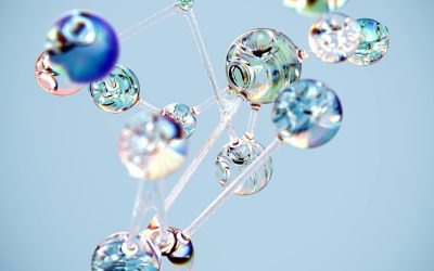 Flowing glass-like molecular structure in blue. Conceptual digital art with a tech twist.